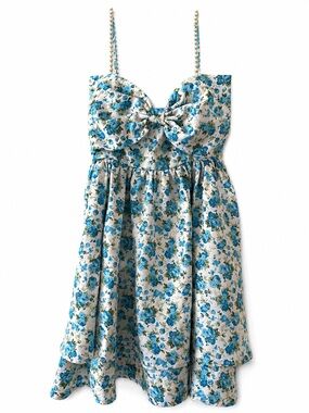 Altar’d State Blue Floral Pearl Strap Bow Fit & Flare Dress XS